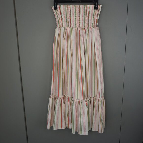 Mystic Sun Strapless Smocked Midi White Striped Sundress with Ruffle Hem size S - Picture 7 of 16